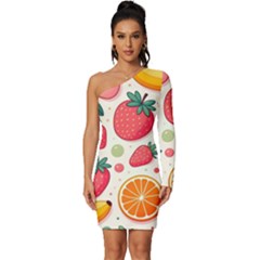 Fruit Sweet Pattern Long Sleeve One Shoulder Mini Dress by Ravend