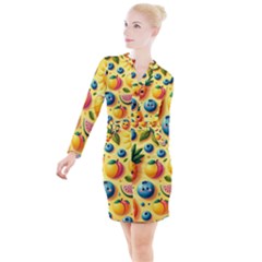 Fruits Fresh Sweet Pattern Button Long Sleeve Dress by Ravend