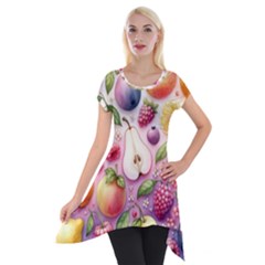 Fruits Apple Strawberry Raspberry Short Sleeve Side Drop Tunic by Ravend