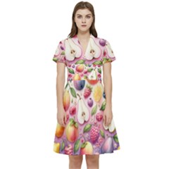 Fruits Apple Strawberry Raspberry Short Sleeve Waist Detail Dress by Ravend