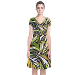 Foliage Pattern Texture Background Short Sleeve Front Wrap Dress by Ravend