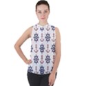 Nautical Seamless Pattern Mock Neck Chiffon Sleeveless Top View1