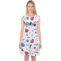 Hearts Seamless Pattern Memphis Style Capsleeve Midi Dress by Grandong