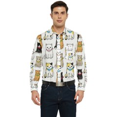 Cat Kitten Seamless Pattern Men s Long Sleeve Pocket Shirt  by Grandong