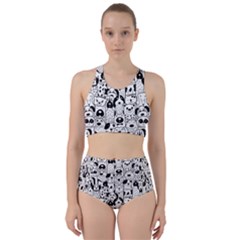 Seamless Pattern With Black White Doodle Dogs Racer Back Bikini Set by Grandong