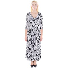 Seamless Pattern With Black White Doodle Dogs Quarter Sleeve Wrap Maxi Dress by Grandong