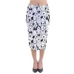 Seamless Pattern With Black White Doodle Dogs Velvet Midi Pencil Skirt by Grandong