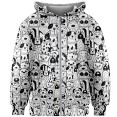 Seamless Pattern With Black White Doodle Dogs Kids  Zipper Hoodie Without Drawstring by Grandong