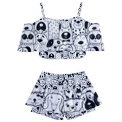 Seamless Pattern With Black White Doodle Dogs Kids  Off Shoulder Skirt Bikini by Grandong