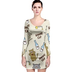 Cute Astronaut Cat With Star Galaxy Elements Seamless Pattern Long Sleeve Bodycon Dress by Grandong