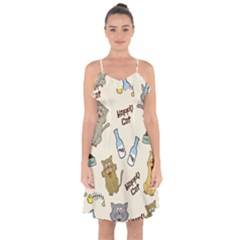 Cute Astronaut Cat With Star Galaxy Elements Seamless Pattern Ruffle Detail Chiffon Dress by Grandong