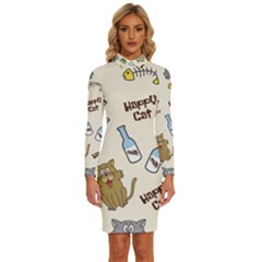 Cute Astronaut Cat With Star Galaxy Elements Seamless Pattern Long Sleeve Shirt Collar Bodycon Dress by Grandong