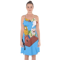 Cartoon Adventure Time Jake And Finn Ruffle Detail Chiffon Dress by Sarkoni