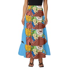 Cartoon Adventure Time Jake And Finn Tiered Ruffle Maxi Skirt by Sarkoni