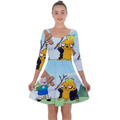 Adventure Time Finn And Jake Cartoon Network Parody Quarter Sleeve Skater Dress by Sarkoni