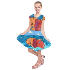 Adventure Time Fish Landscape Kids  Short Sleeve Dress by Sarkoni