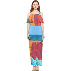 Adventure Time Fish Landscape Draped Sleeveless Chiffon Jumpsuit by Sarkoni