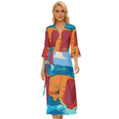 Adventure Time Fish Landscape Midsummer Wrap Dress by Sarkoni