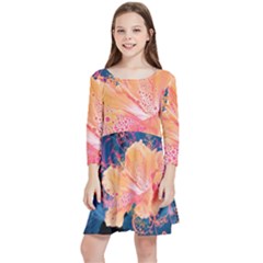 Abstract Art Artistic Bright Colors Contrast Flower Nature Petals Psychedelic Kids  Quarter Sleeve Skater Dress by Sarkoni