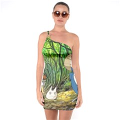 Anime My Neighbor Totoro Jungle One Shoulder Ring Trim Bodycon Dress by Sarkoni