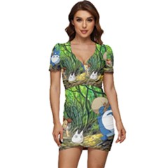 Anime My Neighbor Totoro Jungle Low Cut Cap Sleeve Mini Dress by Sarkoni