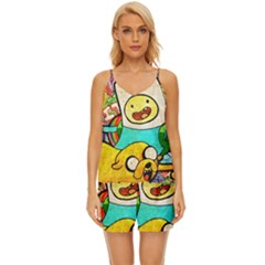 Painting Illustration Adventure Time Psychedelic Art V-neck Satin Pajamas Set by Sarkoni