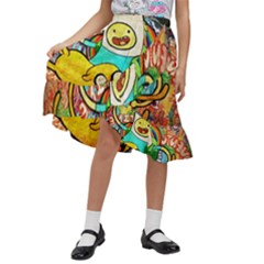 Painting Illustration Adventure Time Psychedelic Art Kids  Ruffle Flared Wrap Midi Skirt by Sarkoni