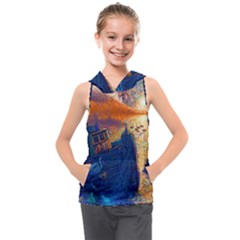 Digital Art Fantasy Impressionism Painting Ship Boat Psychedelic Peacock Mushroom Flamingos Hipwreck Kids  Sleeveless Hoodie by Sarkoni