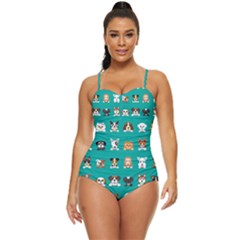 Different Type Vector Cartoon Dog Faces Retro Full Coverage Swimsuit by Bedest