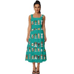 Different Type Vector Cartoon Dog Faces Square Neckline Tiered Midi Dress by Bedest