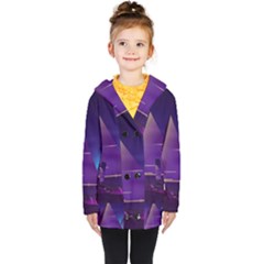 Egyptian Pyramids Night Landscape Cartoon Kids  Double Breasted Button Coat by Bedest