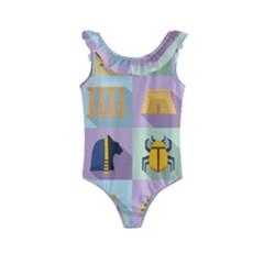 Egypt Icons Set Flat Style Kids  Frill Swimsuit by Bedest