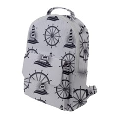 Marine Nautical Seamless Pattern With Vintage Lighthouse Wheel Flap Pocket Backpack (large) by Bedest