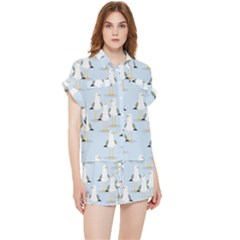 Cute Seagulls Seamless Pattern Light Blue Background Chiffon Lounge Set by Bedest