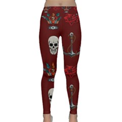 Tattoo Old School Background Pattern Classic Yoga Leggings by Bedest