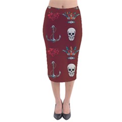 Tattoo Old School Background Pattern Velvet Midi Pencil Skirt by Bedest