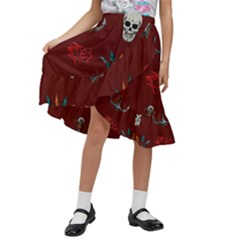 Tattoo Old School Background Pattern Kids  Ruffle Flared Wrap Midi Skirt by Bedest