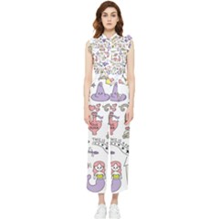 Fantasy Things Doodle Style Vector Illustration Women s Frill Top Chiffon Jumpsuit by Bedest