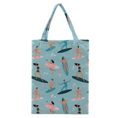 Beach Surfing Surfers With Surfboards Surfer Rides Wave Summer Outdoors Surfboards Seamless Pattern Classic Tote Bag by Bedest