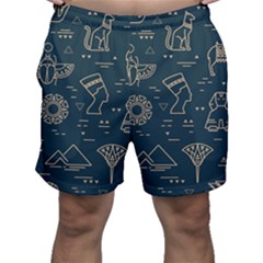 Dark Seamless Pattern Symbols Landmarks Sign Egypt Men s Shorts by Bedest