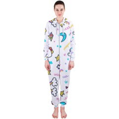 Unicorns Rainbows Seamless Pattern Hooded Jumpsuit (ladies) by Bedest