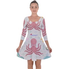 Underwater Seamless Pattern Light Background Funny Quarter Sleeve Skater Dress by Bedest