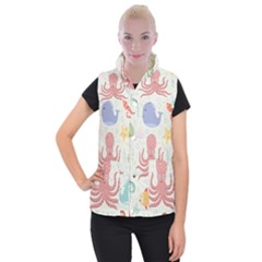 Underwater Seamless Pattern Light Background Funny Women s Button Up Vest by Bedest