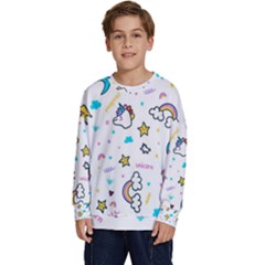 Unicorns Rainbows Seamless Pattern Kids  Crewneck Sweatshirt by Bedest