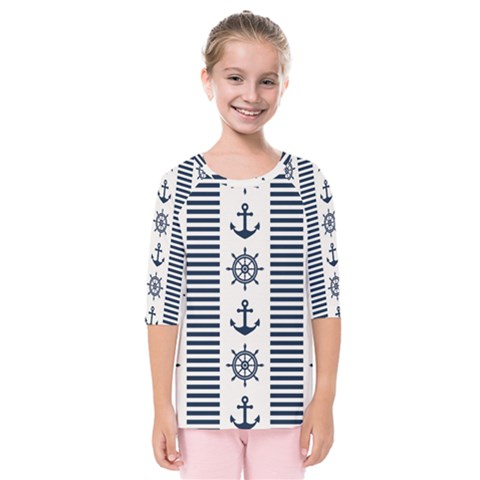 Nautical Seamless Pattern Vector Illustration Kids  Quarter Sleeve Raglan T-shirt by Bedest