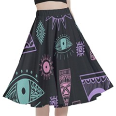 Vintage Seamless Pattern With Tribal Art African Style Drawing A-line Full Circle Midi Skirt With Pocket by Hannah976