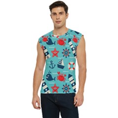 Seamless Pattern Nautical Icons Cartoon Style Men s Raglan Cap Sleeve T-shirt by Hannah976