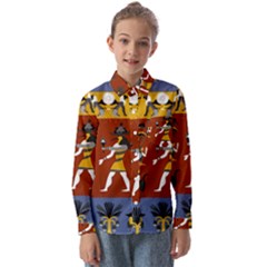 Ancient Egyptian Religion Seamless Pattern Kids  Long Sleeve Shirt by Hannah976