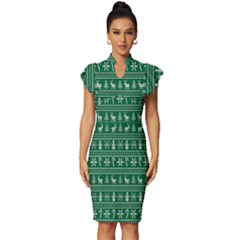 Wallpaper Ugly Sweater Backgrounds Christmas Vintage Frill Sleeve V-neck Bodycon Dress by artworkshop