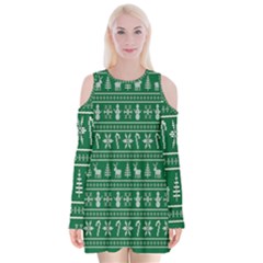 Wallpaper Ugly Sweater Backgrounds Christmas Velvet Long Sleeve Shoulder Cutout Dress by artworkshop